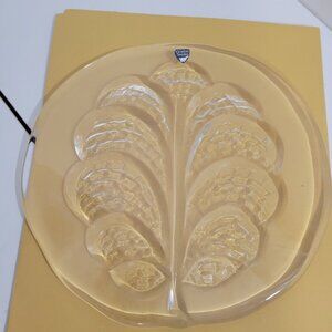 Vintage Orrefors Sweden Glass Eden Leaf Cheese Plate or Trivet**